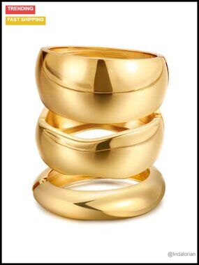 Chunky 14k Gold Plated Bangle Bracelets Stackable Set